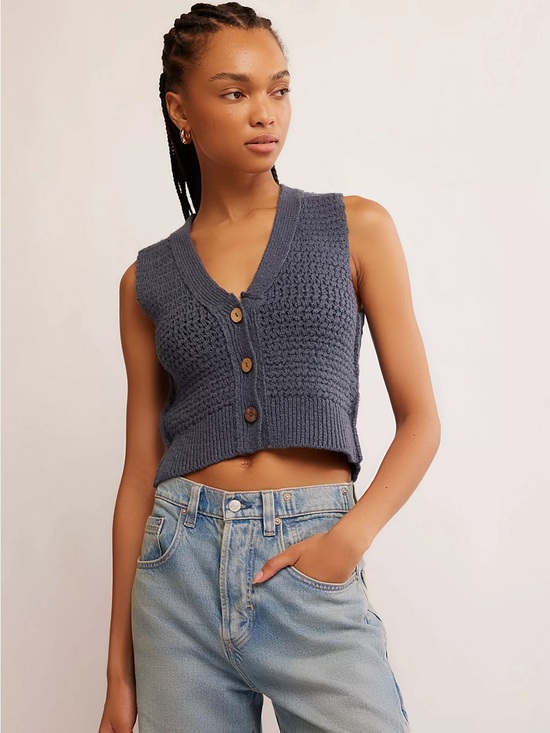 Free People Tops - Free People We The Free Ava Knit Vest in Vintage Indigo